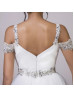 Off Shoulder Sweetheart Neck Beaded White Tulle Wedding Dress